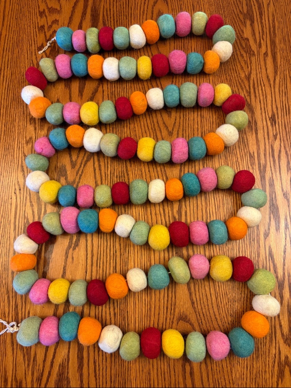 12’ Felt Ball Garland in multi colors for Parties or everyday use in 100% Wool